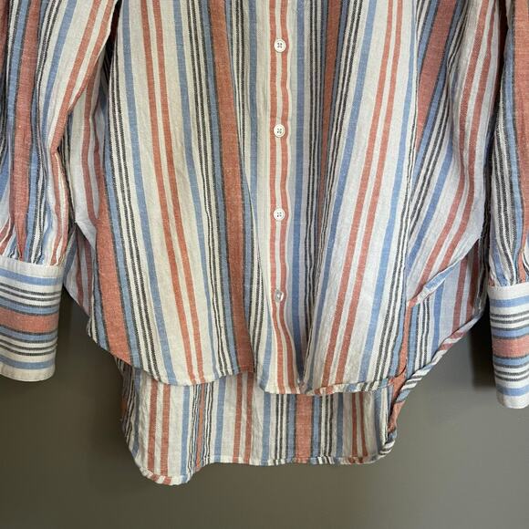 Veronica Beard Grove Striped Shirt Large Button Front Lightweight Gauzy Cotton - Picture 4 of 16